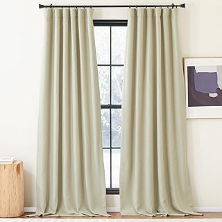 NICETOWN Room Darkening Faux Linen Beige Curtains 120 inches Long, Pinch Pleated Light Blocking Noise Reducing Thermal Ins...