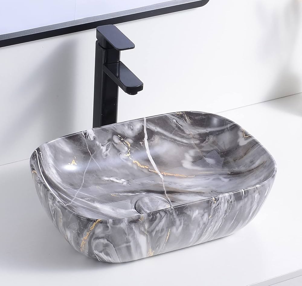 Store2508 Ceramic Wash Basin Marble Design for Bathroom 18x13x5.5 ...