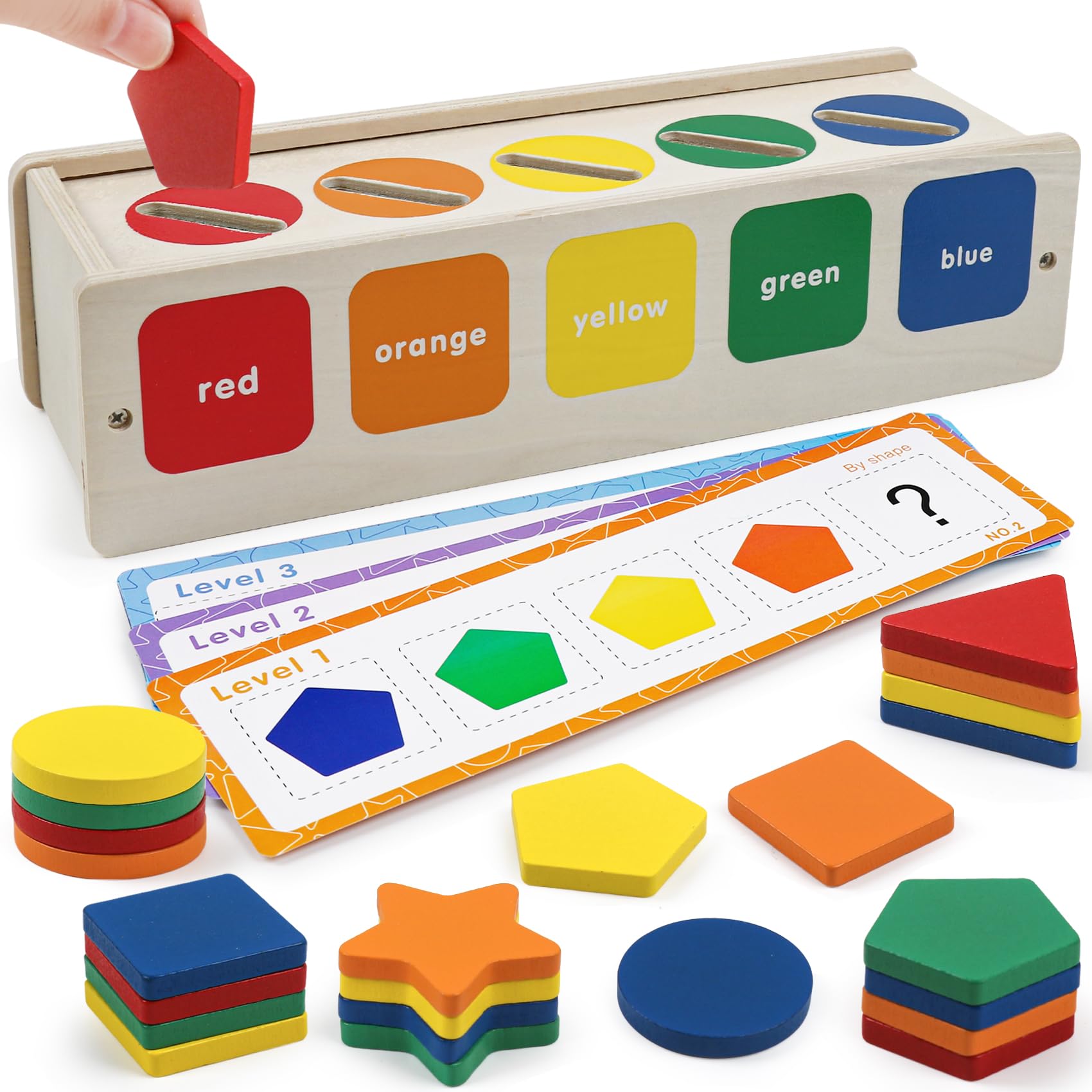 ROOCHKD Wooden Sorting Toys Montessori Color & Shape Sorter Class Activity Toddlers Fine Motor Game for Colors and Shapes Recognition, Gifts for 2-5 Year Old Boys and Girls