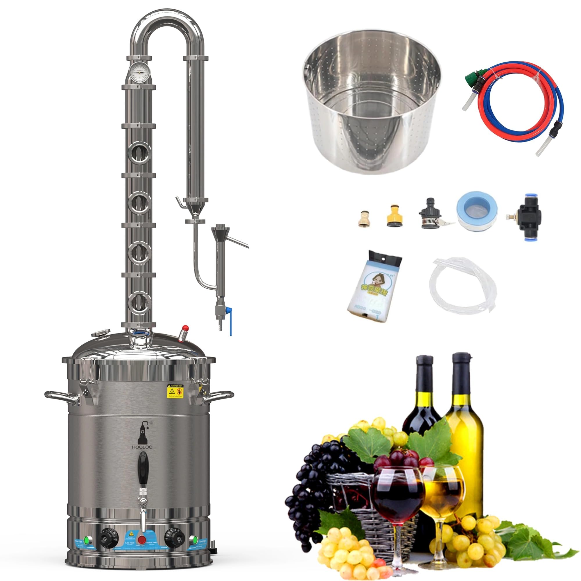 Alcohol Still 13.7Gal Alcohol Distiller Home Brewing Distillery Kit with 3” Stainless Steel Column for DIY Whisky Wine Brandy Gin Vodka Alcohol Making (ST65)