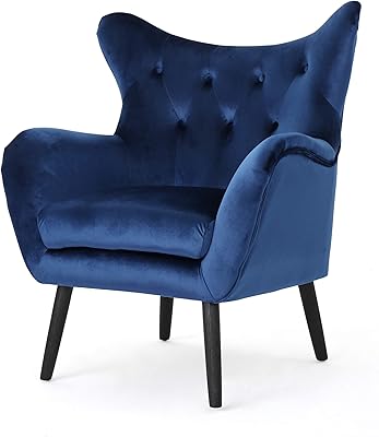 Christopher Knight Home Seigfried Mid-Century Velvet Arm Chair, Navy Blue / Black, 28.5D x 34.25W x 39.75H in