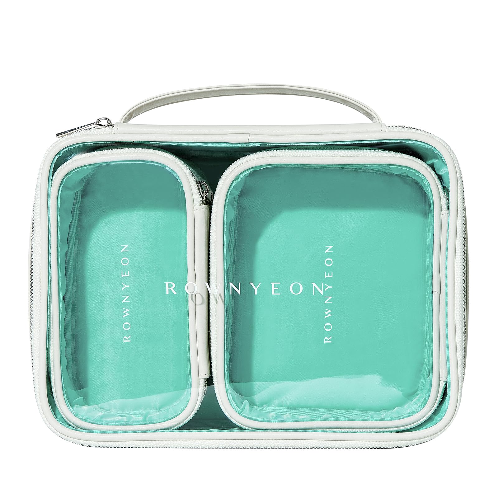 ROWNYEON3Pcs Waterproof Clear Makeup Case for Travel,Portable Toiletry Bag Train Case Transparent Bag for Women Girls,Carry On Cosmetics Organizer with Zipper Handle (White)