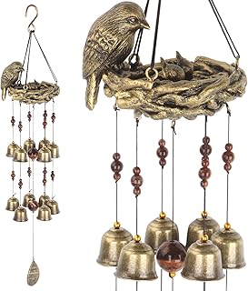 Gardenvy Bird Nest Wind Chime, Bird Bells Chimes with 12 Wind Bells for Glory Mother’s Love Gift, Garden Backyard Church H...