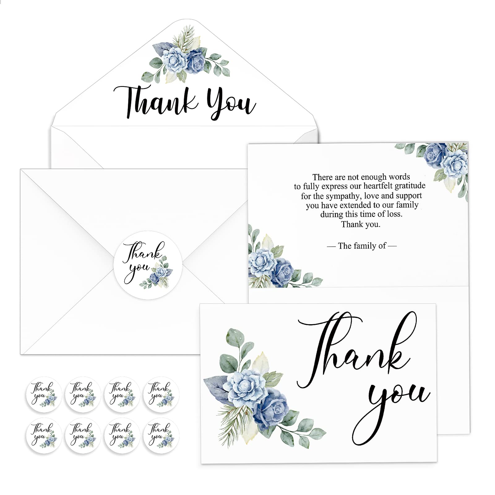 Buy 50 Set Funeral Thank You Cards with Envelopes and Stickers Thank ...