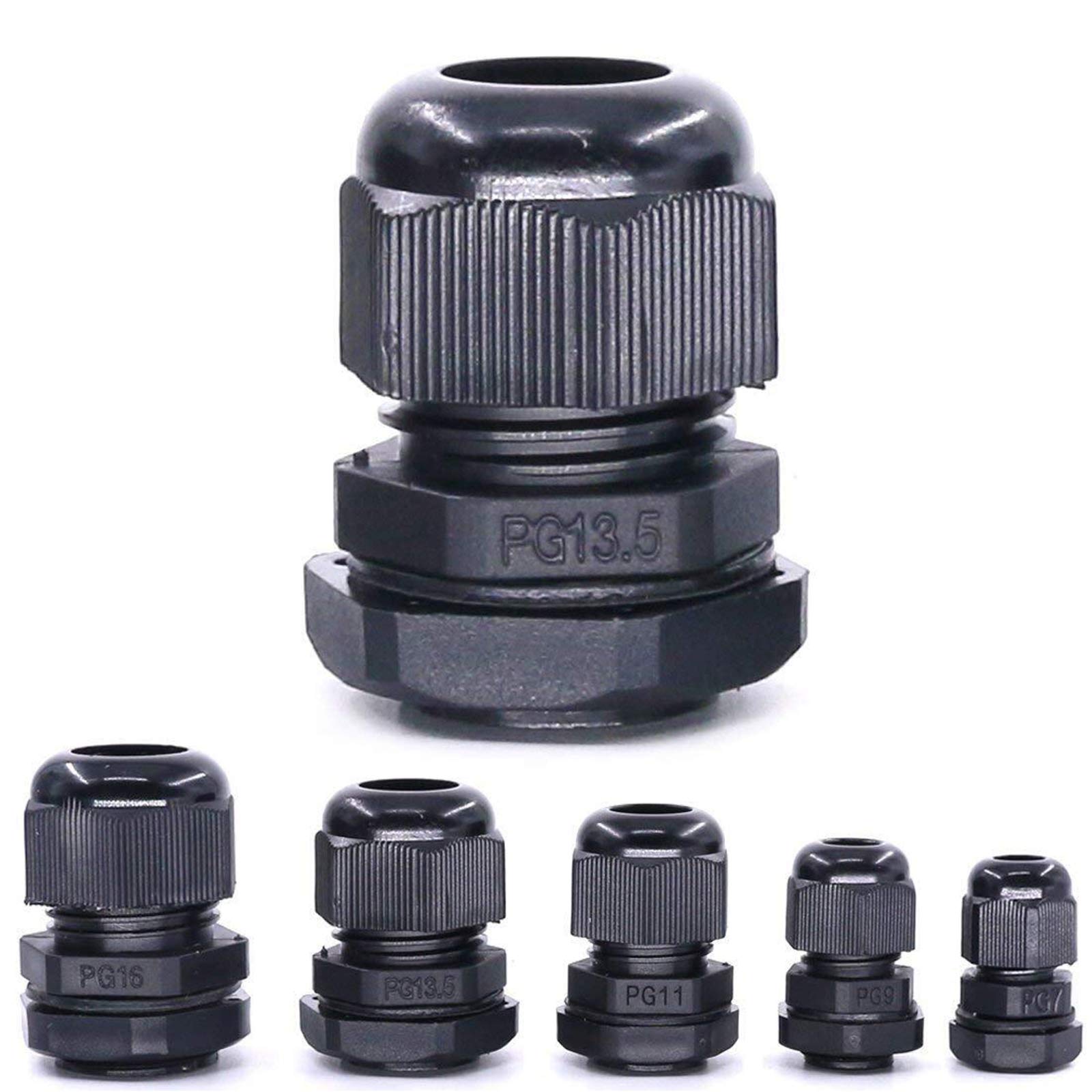 Hilitchi 30 Piece Nylon Plastic Waterproof Adjustable 3.5-13mm Cable Glands Joints Cable Gland - PG7, PG9, PG11, PG13.5, PG16