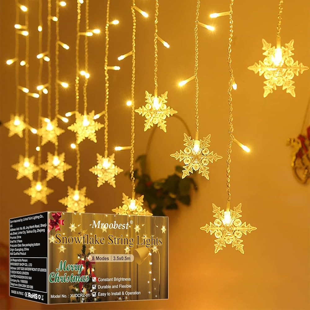 Amazon.com: Mroobest Christmas Snowflake Curtain Lights ...