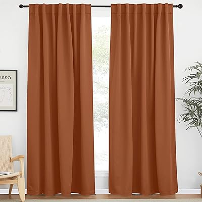 NICETOWN Halloween Blackout Curtains 84 inches Long for Living Room, Rod Pocket & Back Tab Window Curtains, Eatra Long Drape Panels for Office (Burnt Orange, 70" W x 84" L per Panel, 2 PCs)