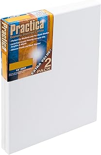 Practica Economy Stretched Cotton Canvas - Acid-Free Acrylic Primed Canvas for Acrylics, Pastels, Graphite, & More! - [2-P...