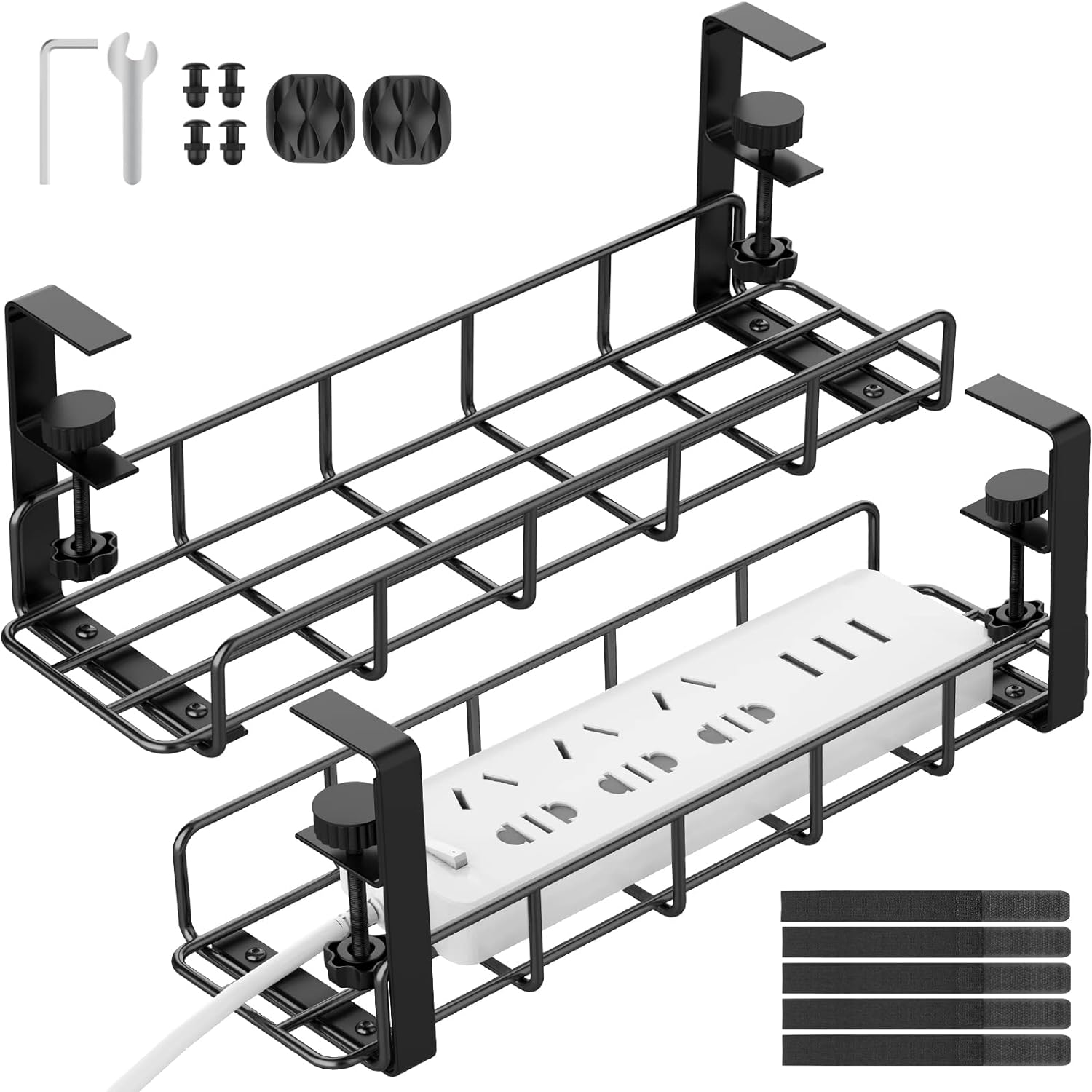 No Drill Under Desk Cable Management Tray, Steel Wire Organizer Rack ...