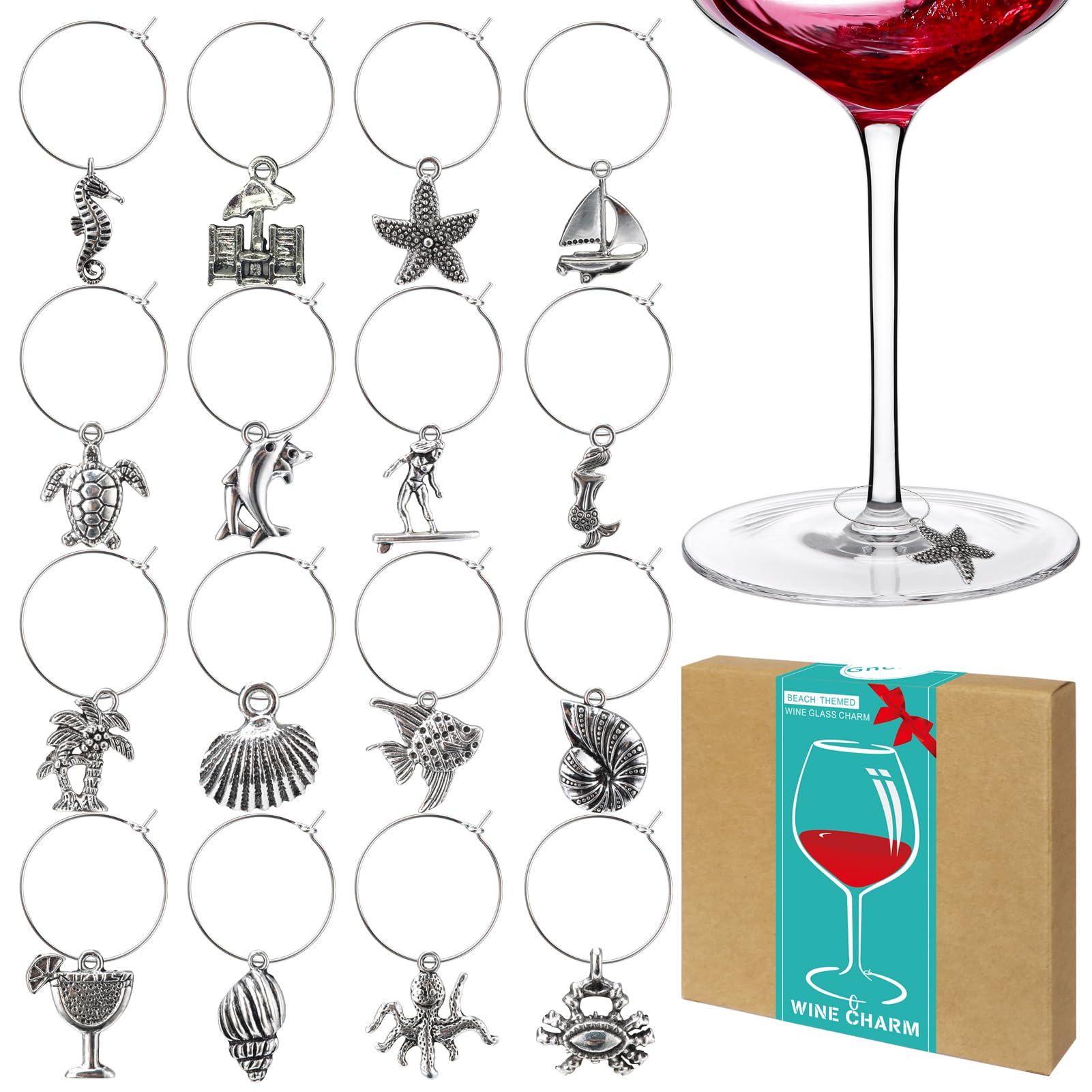 Gnollko 16pcs Wine Glass Charms,Wine Charms for Stem Glasses,Wine Glass Markers Tags,Wine Tasting Party Gifts Favors Decorations Supplies