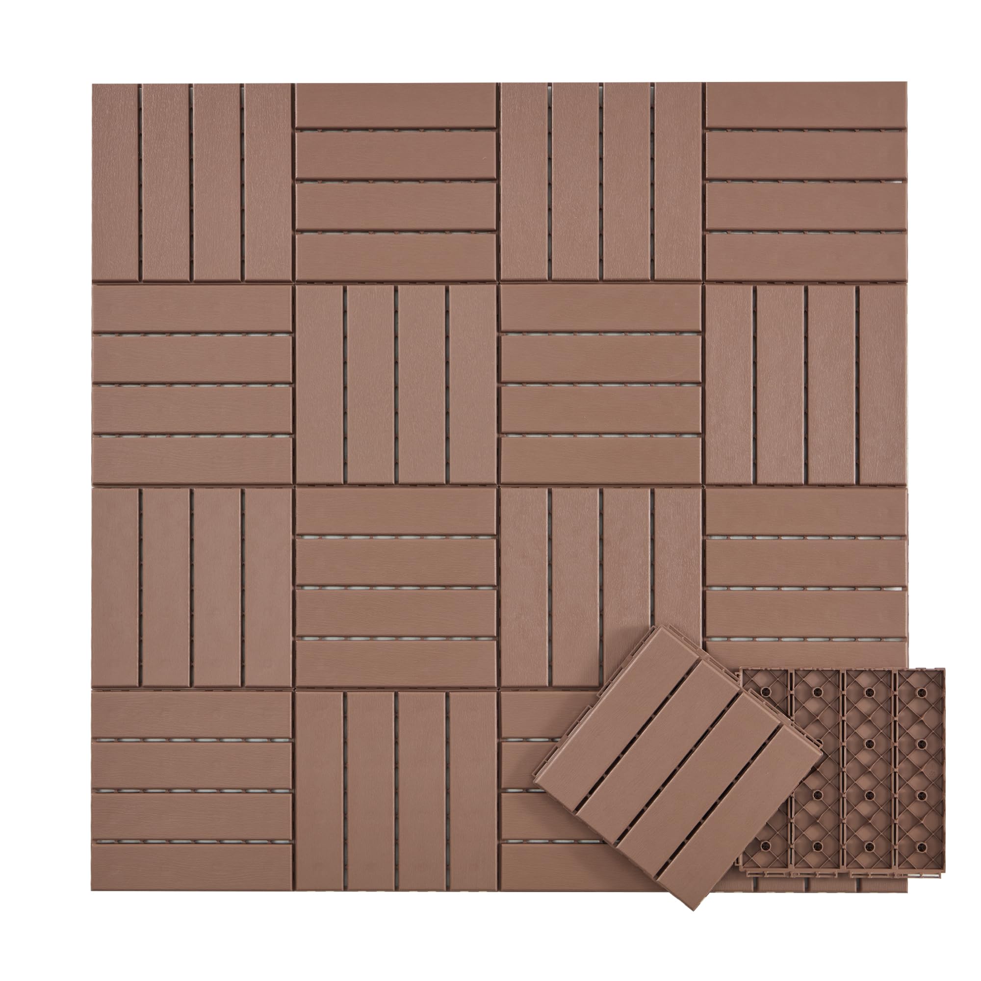 Candockway Plastic Interlocking Deck Tiles, 36 Pack Outdoor Flooring Waterproof Pavers for Patio Garden Porch Yard, All Weather Use, Coffee