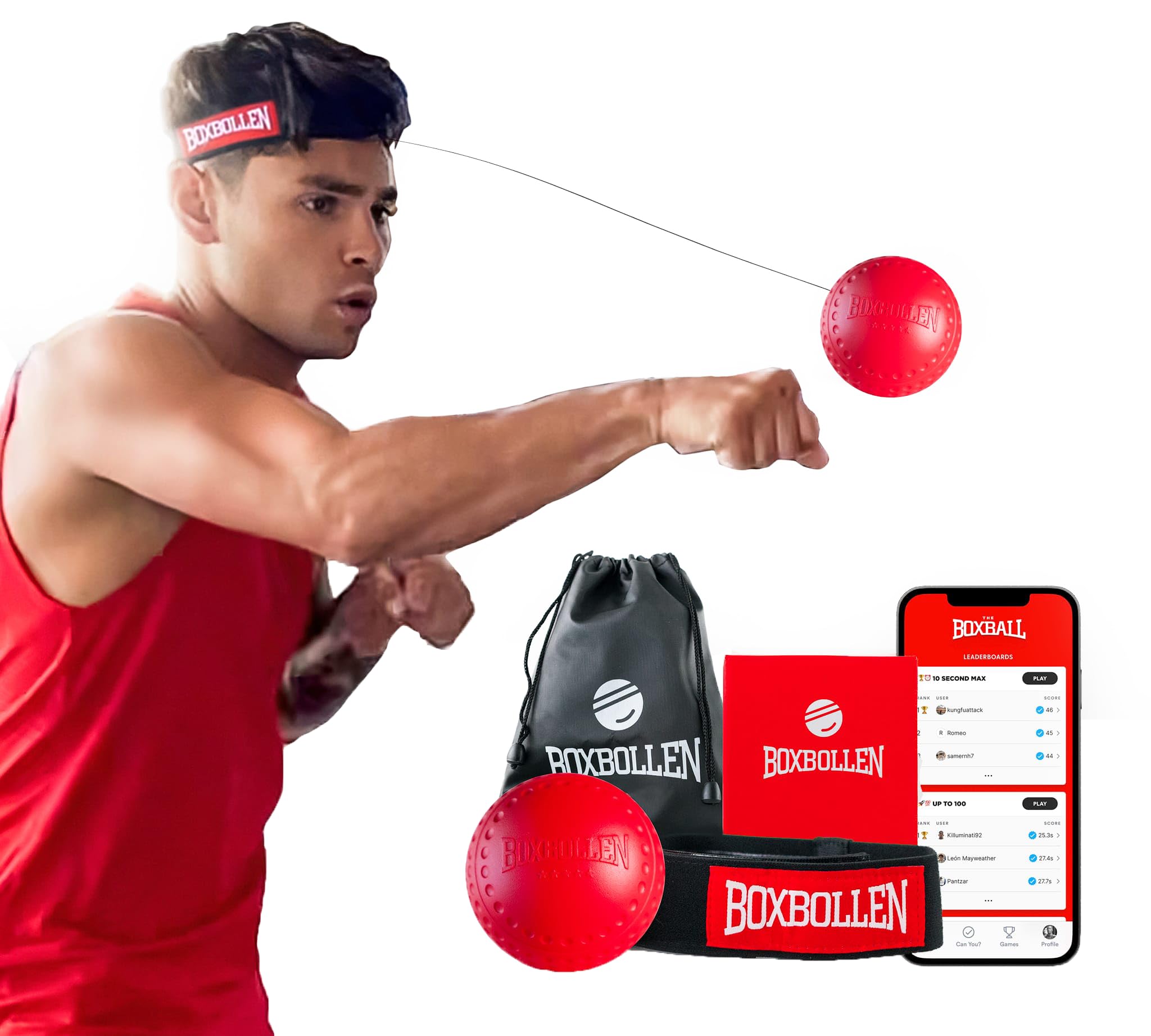 Original with App, Used by Celebrities - MMA Gear Boxing Ball - Boxing Reflex Ball with Adjustable Strap - Interactive Boxball App Integration - 1 Pack