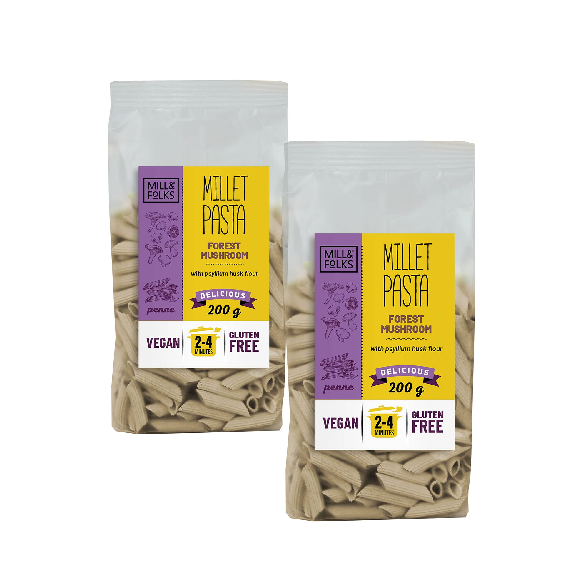 Mill & Folks Millet Pasta Penne Forest Mushrooms 2x200g | Vegan & Gluten-Free