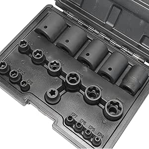 External Torx Plus Socket Set 6 Point EP Socket EP4, EP5, EP6, EP7, EP8, EP10, EP11, EP12, EP14, EP16, EP18, EP20, EP22, EP24, EP26, EP28, EP30, EP32 with 1/2&#39;&#39; 3/8&#39;&#39; 1/4&#39;&#39; Dr E-Torx Plus Socket 19pc