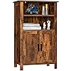 usikey Storage Cabinet with Adjustable Shelves, Retro Floor Storage Cabinet with 2 Doors and Open Shelf, Cupboard for Living Room, Home Office, Kitchen, Rustic Brown