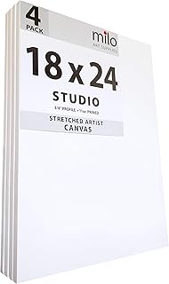 milo Pro Stretched Artist Canvas | 18x24 inch | Pack of 4 | 3/4” inch Thick Studio Profile | Ready to Paint 11 oz Primed H...