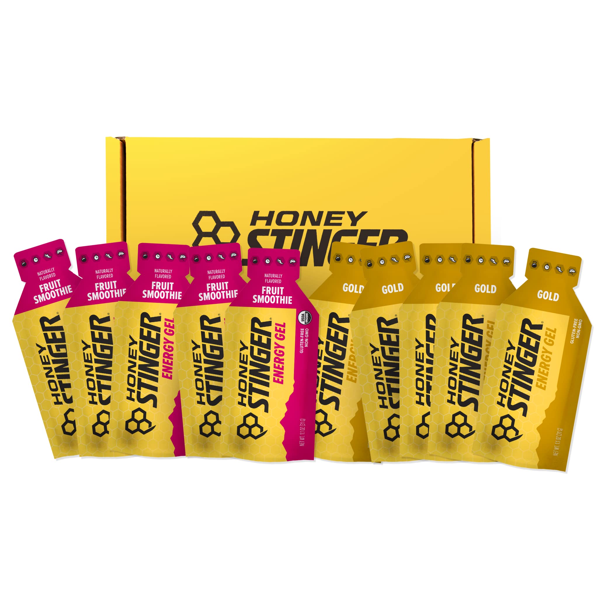 Honey StingerEnergy Gel Variety Pack | 5 Packs Each of Gold and Organic Fruit Smoothie | Gluten Free & Caffeine Free | For All Exercises | Sports Nutrition for Home & Gym, Pre and Mid Workout