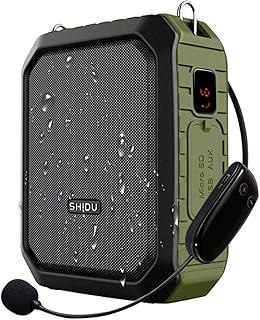 SHIDU Wireless Voice Amplifier Bluetooth Speaker Portable Waterproof PA System 18W with UHF Wireless Microphone Headset fo...