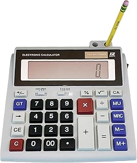 Lily's Home Large Desktop Calculator with Built-in Pen and Pencil Holder. 12-Digit Large Display, Dual Power Battery and S...