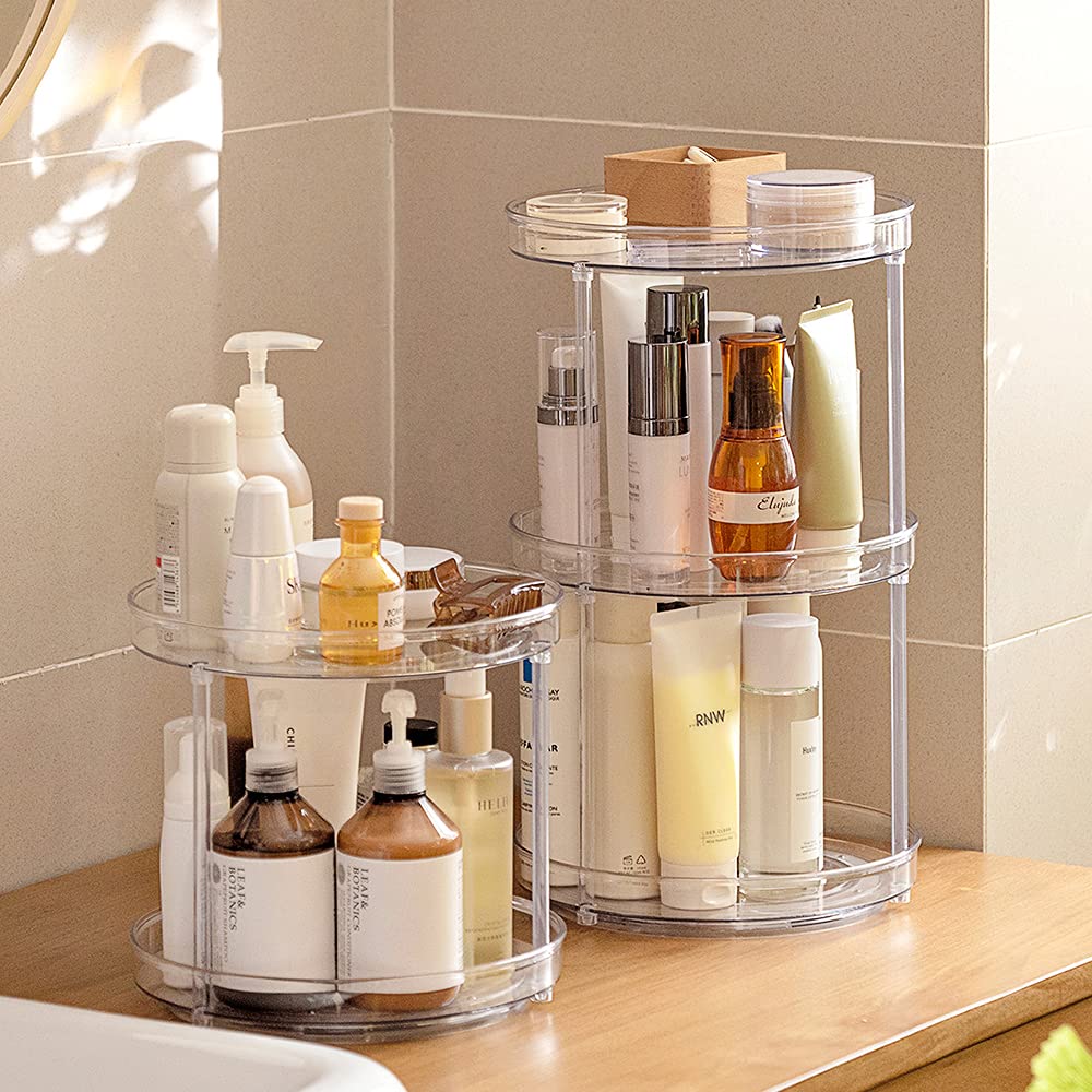 ROWNYEON 360 Rotating Makeup Organizer 3 Tier Skincare Organizers Spinning Organizer Bathroom Counter Organizer Perfume Organizer Kitchen Storage