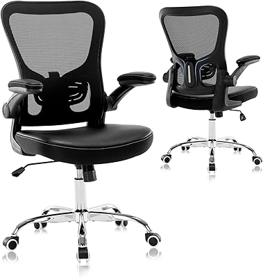 Office Chair,Ergonomic Desk Chair,Mesh Computer Chair with PU Leather Flip-up Armrest,Home Office Chair with Lumbar Support,Adjustable Executive Mid Back Task Chair,Rolling Swivel Office Chairs,Black