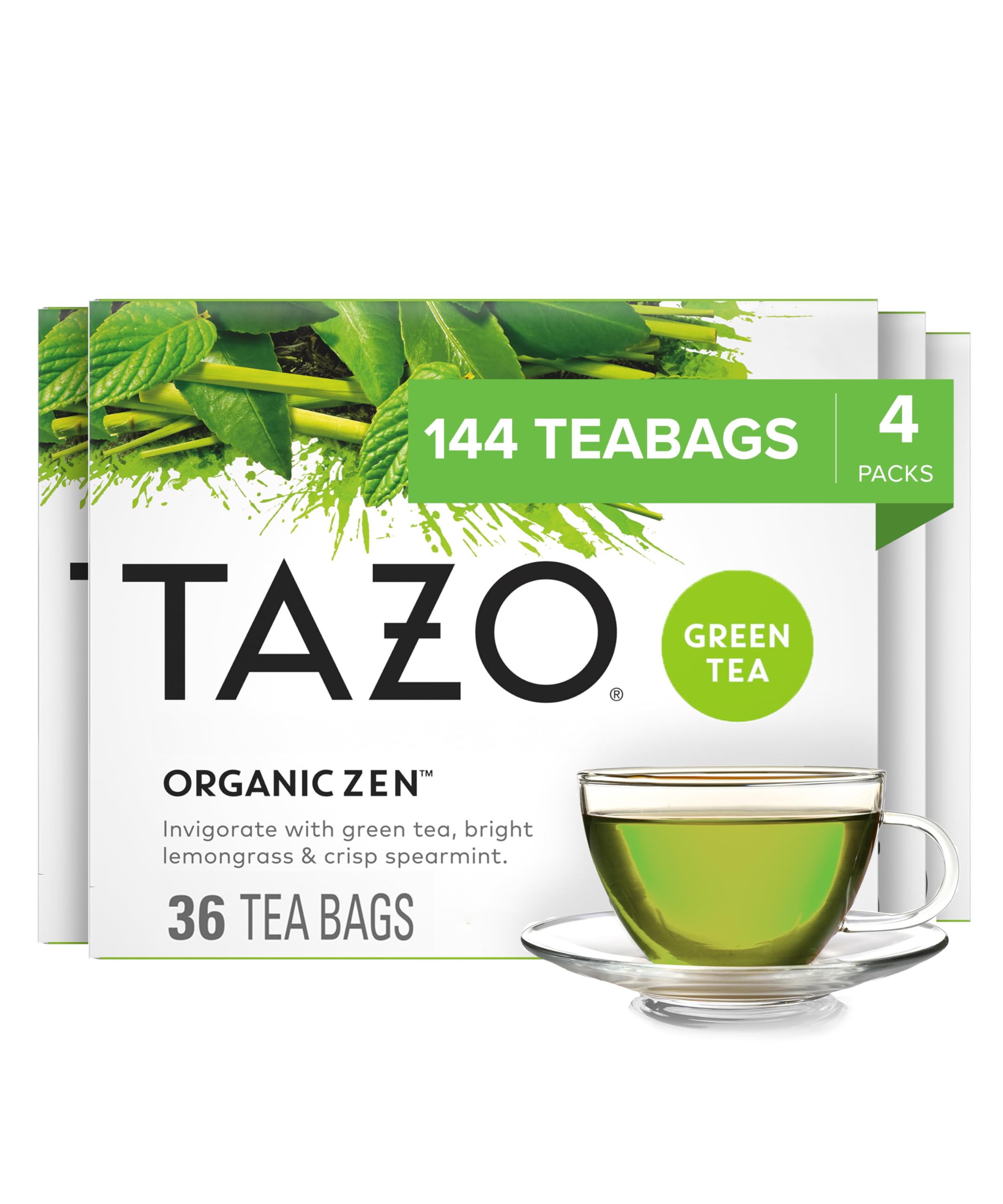 TAZOOrganic Zen Green Tea Bags, 144 Total Tea Bags (36ct - Pack of 4)