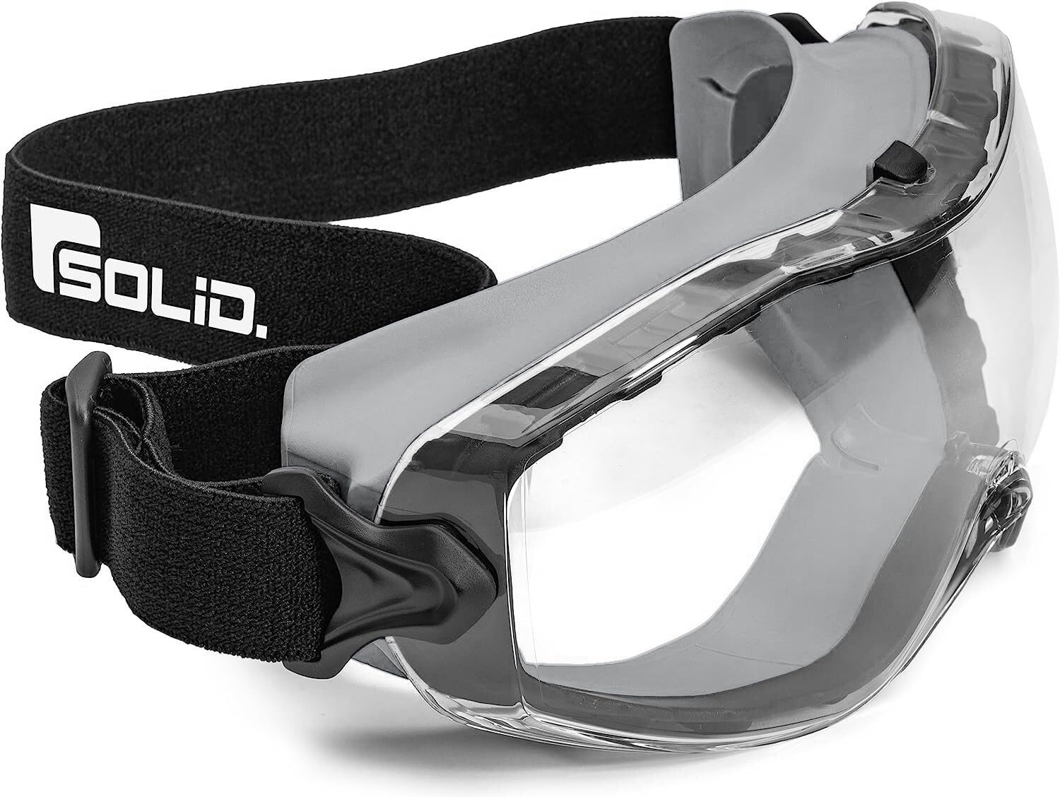 SolidWork Safety Goggles Anti-Fog Clear Lens with Adjustable Elastic Headband. Protective Eyewear for Men & Women