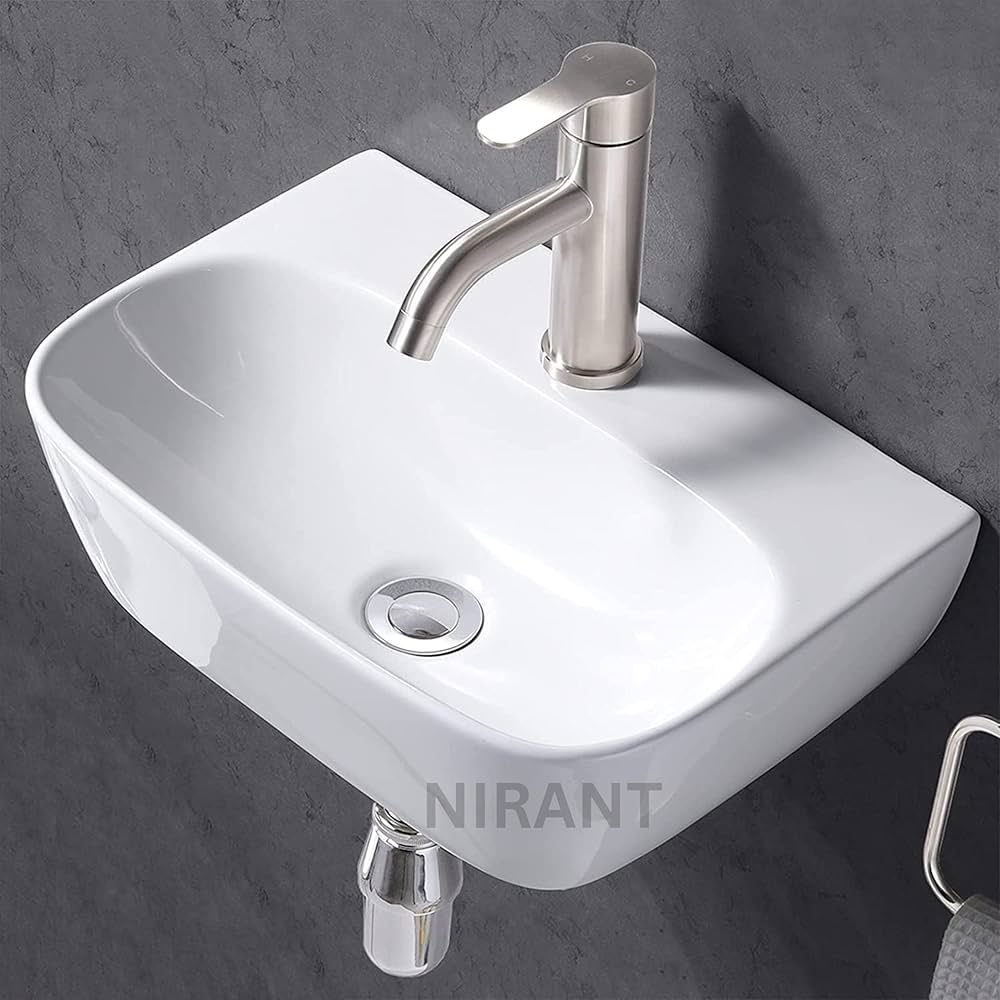 Nirant Ceramic Wall Mount Wash Basin | Wall Hung Glossy White ...