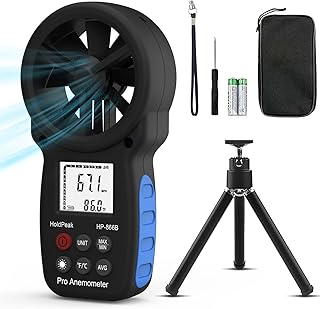 HoldPeak 866B Handheld Anemometer with Tripod, Digital Wind Speed Gauge Meter, Air Flow Velocity Temperature CFM Measuring...