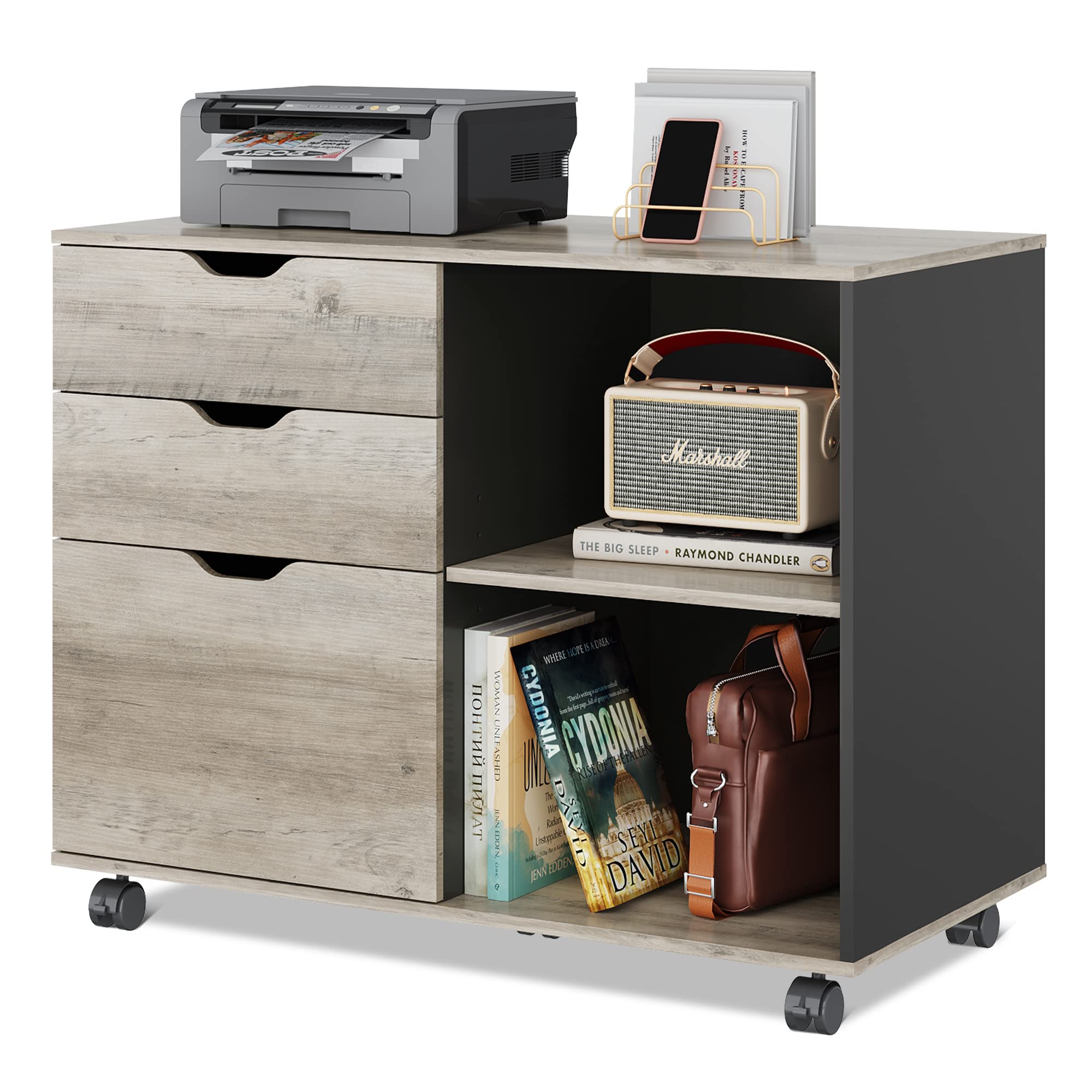 DEVAISE 3-Drawer Wood File Cabinet, Mobile Lateral Filing Cabinet ...