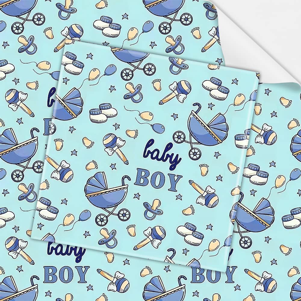 Geluode Baby Boy Birthday Wrapping Paper For Kids Boys, Stroller Baby Socks Nipple Balloons Designs Gift Wrap Paper for Birthday or Baby Shower, 4 Sheets Blue Paper Folded Flat 20x28 Inches Per Sheet