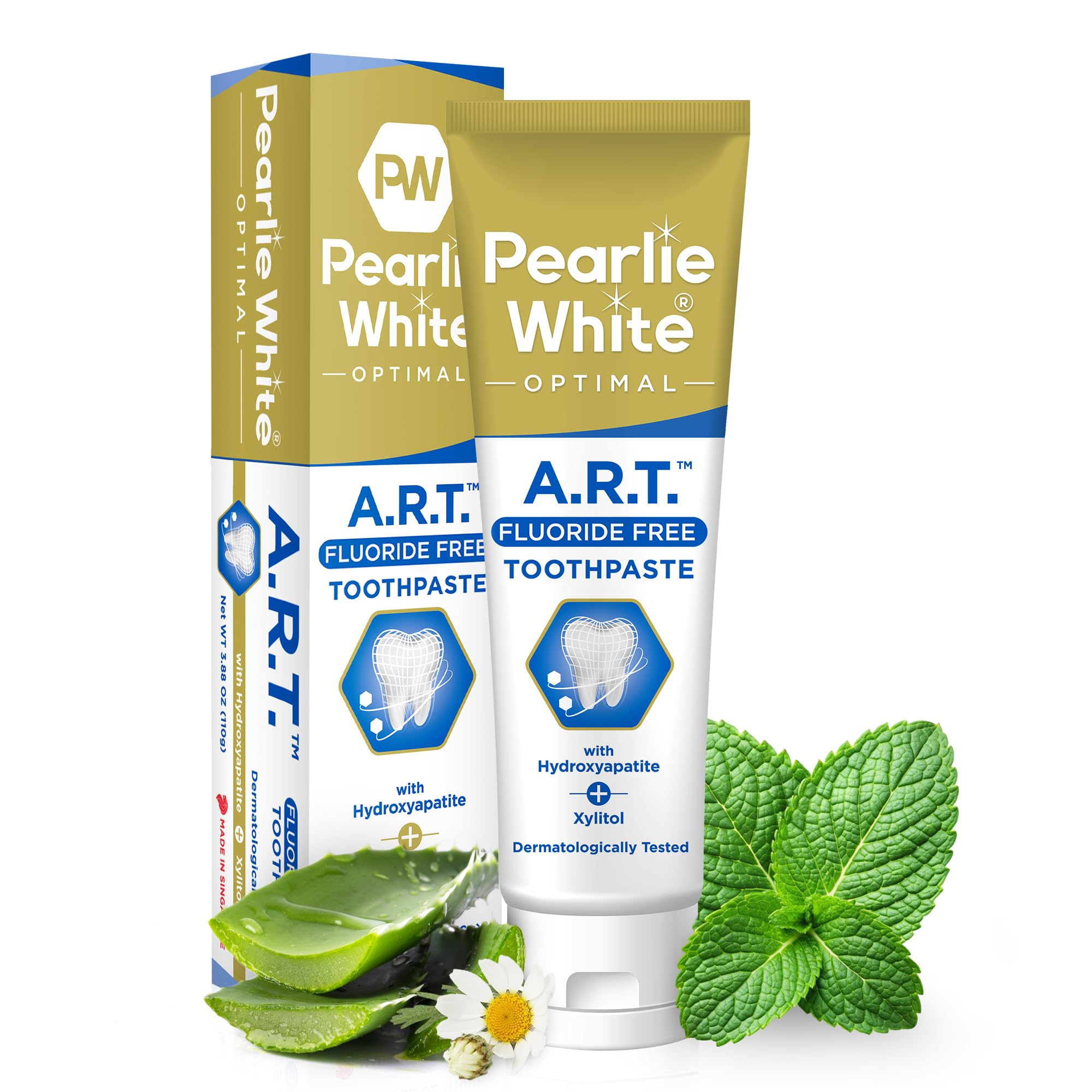 Pearlie White Active Remineralization Toothpaste - Fluoride Free (3.8oz, 110gm) - Non Fluoride Remineralizing Toothpaste for Tooth Enamel Repair | Contains Hydroxyapatite and Xylitol