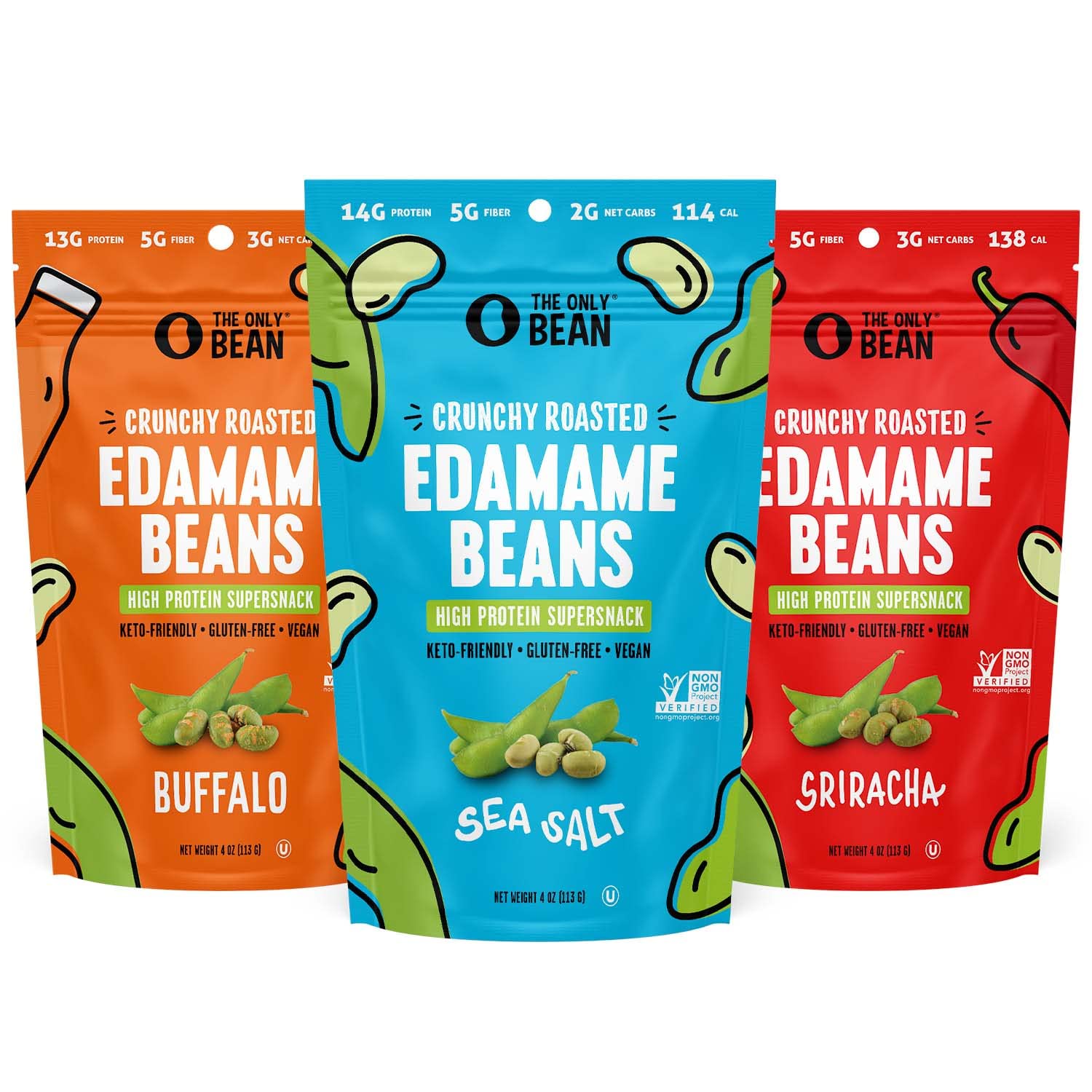 The Only BeanCrunchy Dry Roasted Edamame Beans (Variety Pack), Low Carb Keto Healthy Snacks For Adults and Kids, Low Calorie Snack, Fiber Protein Snacks, Diabetic Snacks, 4 oz (3 Pack)