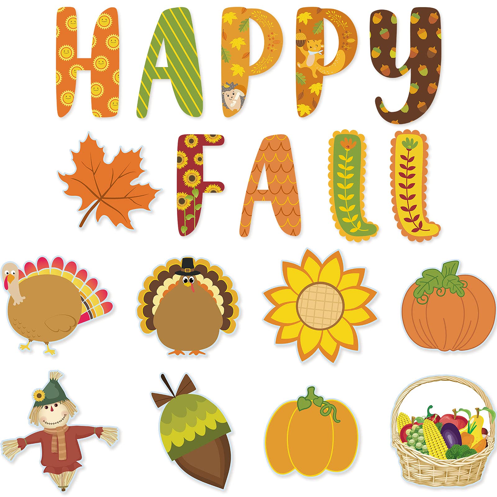 Buy 45 Pieces Thanksgiving Happy Fall Cutouts Fall Bulletin Board ...