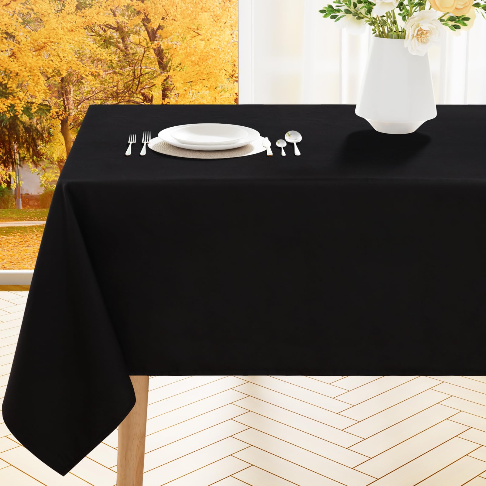 SmiryRectangle Table Cloth, Waterproof Anti-Scratch Polyester Tablecloth, Decorative Washable Fabric Table Cover for Dining, Buffet, Parties and Outdoor, 60x84, Black