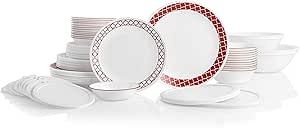 CORELLE 78-Piece Service for 12, Chip Resistant, Crimson Trellis Dinnerware Set