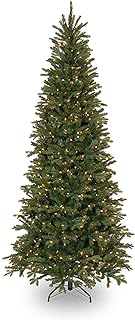 National Tree Company Pre-Lit 'Feel Real' Artificial Slim Christmas Tree, Green, Tiffany Fir, White Lights, Includes Stan...