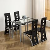 Karl home 5-Piece Dining Table Set with 1 Glass Dining Table and 4 PVC Chairs&comma; Modern Dining Table Set for Kitchen & Breakfast Dining Living Room&comma; Space Saving