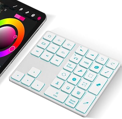 Frunsi Wireless Keyboard for Procreate 7 Colors Backlit, Wireless Shortcut Drawing Keyboard for iPad, Graphics Tablet, Type-C Charging & Long Standby Time, Procreate Rechargeable Keyboard Starry