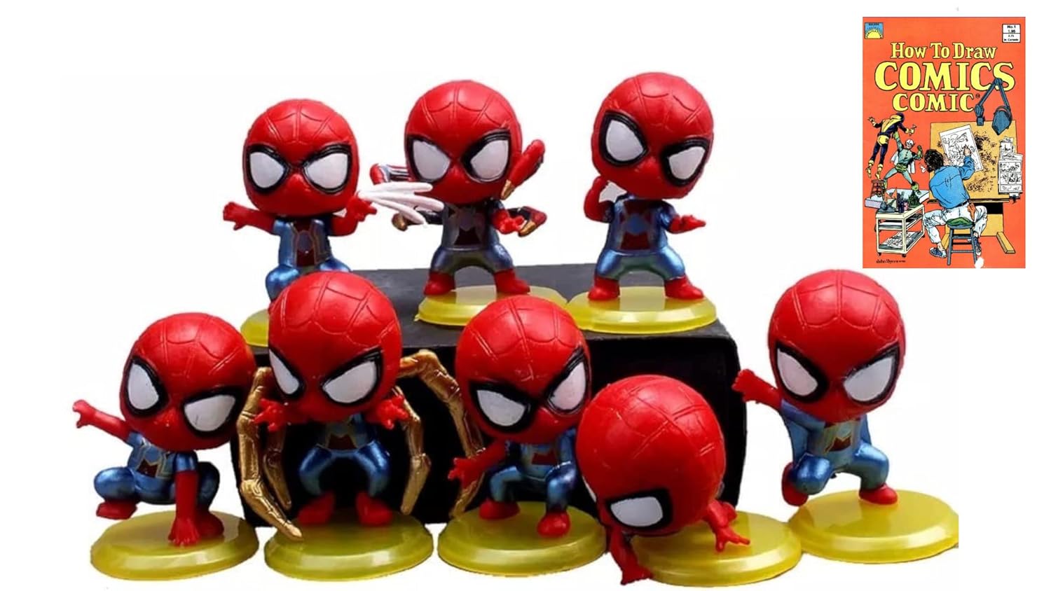 GSVM Spiderman 4 Set Action Figure Toy Collectable Showpiece Car Dashboard,  Decoration, Cake, Office Desk & Study Table (5cm)(Pack of 8) with Free  Comic Drawing EBook : : Home & Kitchen