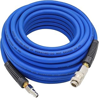 YOTOO Hybrid Air Hose 15m Long 6.5mm ID X 12mm OD 300 PSI with Bend Restrictors, 1/4-Inch Europe Steel Quick Coupler and P...