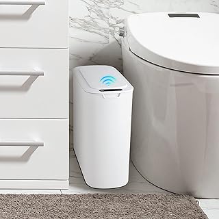 Cesun Automatic Motion Sensor Bathroom Trash Can with Lid, 2.6 Gallon Touchless Trash Bin, Smart Plastic Slim Garbage Can ...