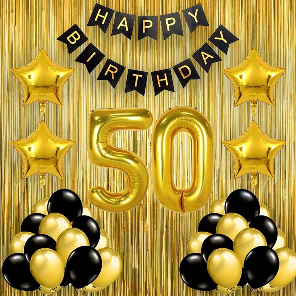 Pop The Party Black Gold 50th Birthday Party Decorations with ...