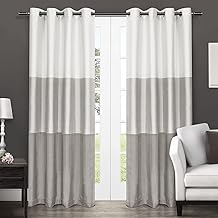 Exclusive Home Chateau Striped Faux Silk Grommet Top Curtain Panel Pair, 54"x84", Dove Grey