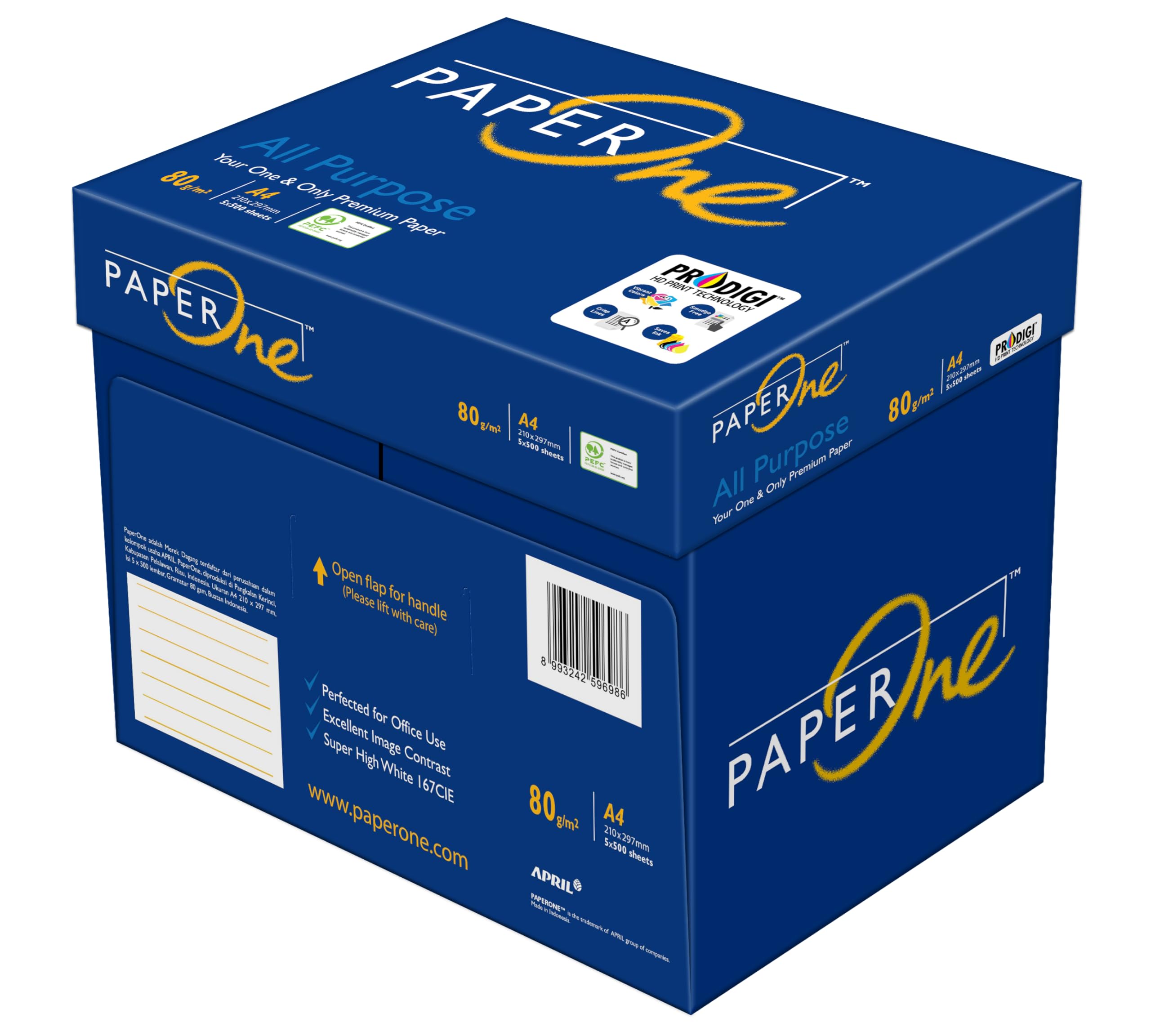 PaperOne™ All Purpose Premium Copy Paper, 80 GSM, A4 Size, 5 reams per Carton Box