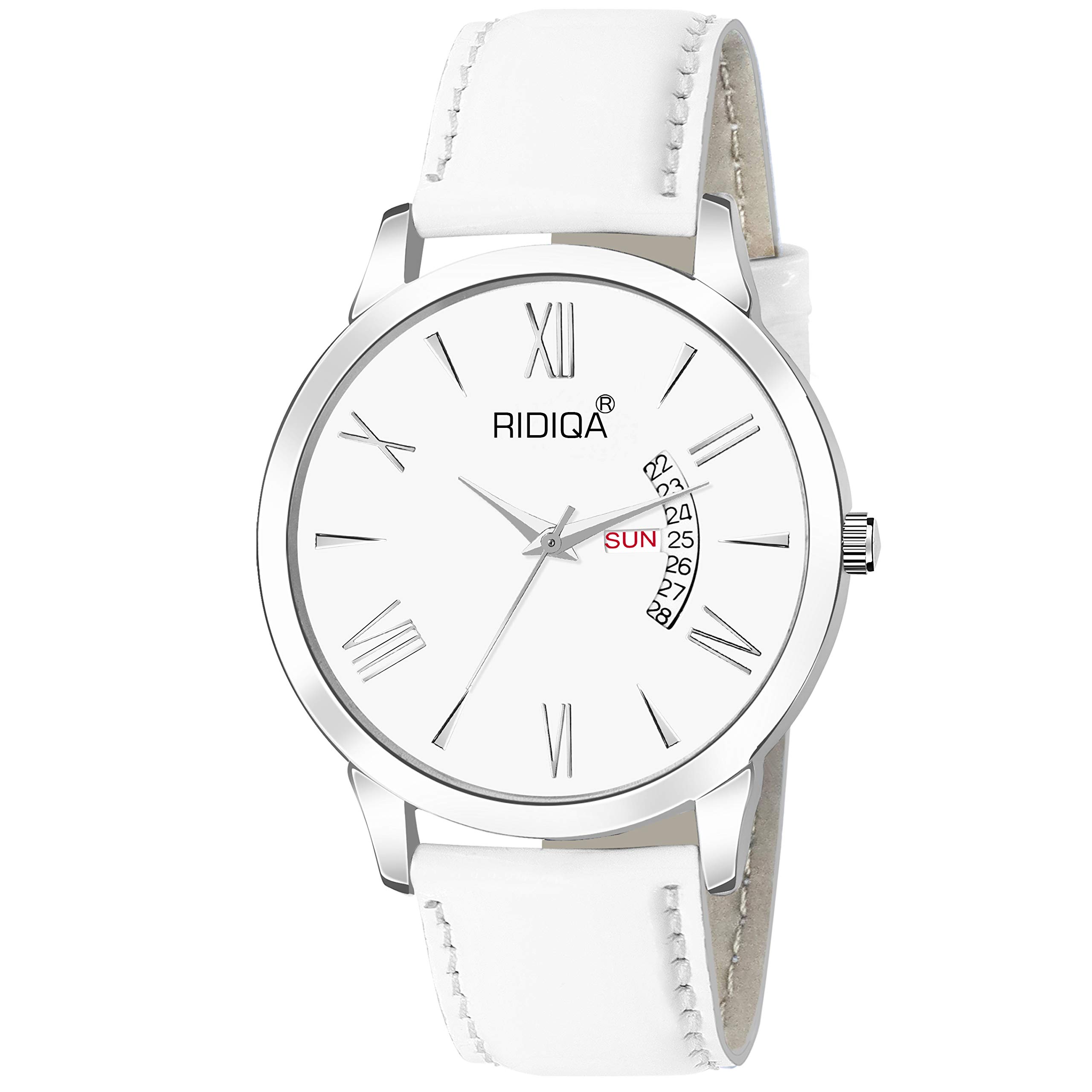 RIDIQAAnalog Ultra Slim Wrist Watch for Men White Dial White Belt