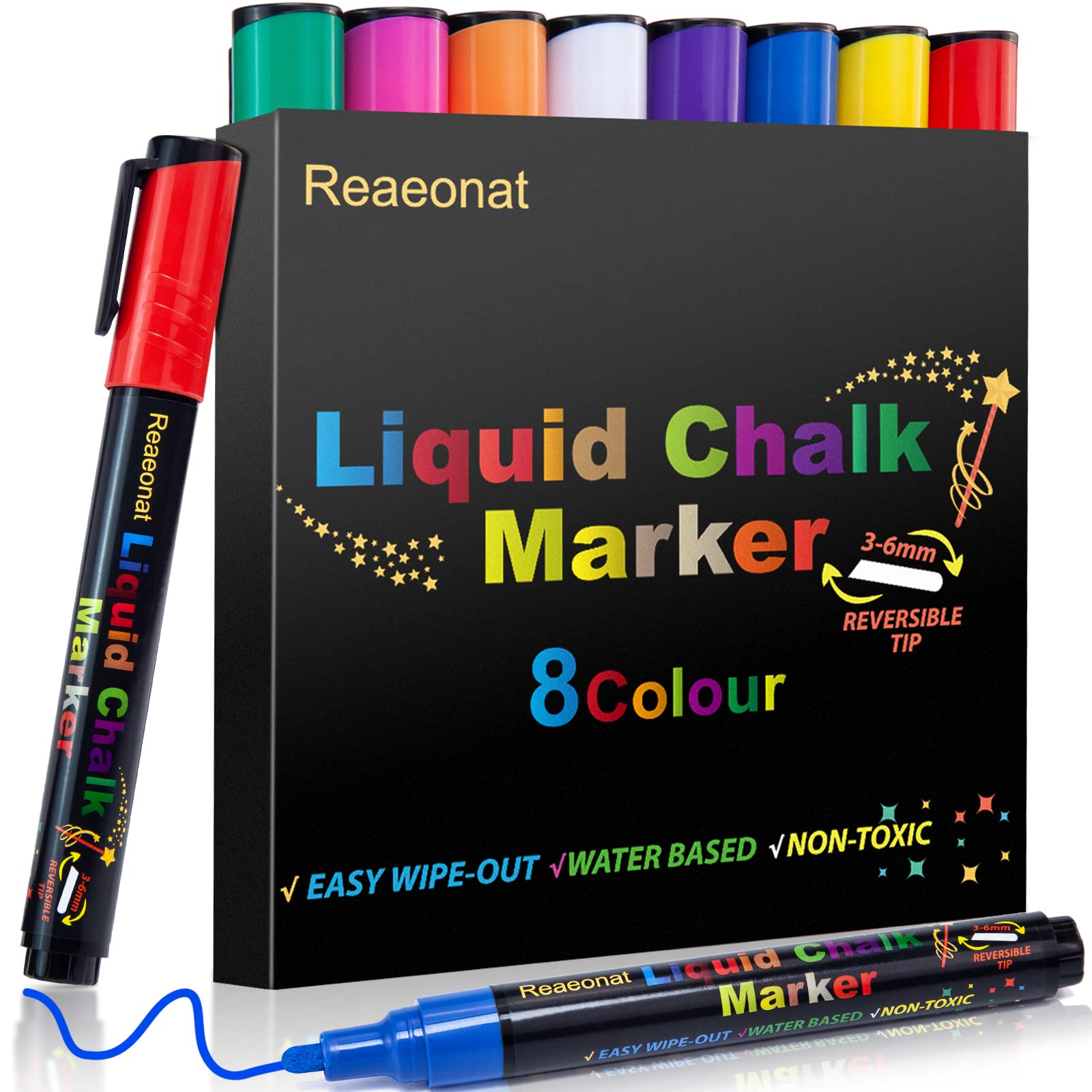 Liquid Chalk Pens, 8 Pack Colour Markers Pen 3mm 6mm Fine Reversible Tip for Drawing Writing on Window, Whiteboard, Glass, Chalkboard Signs, Blackboard