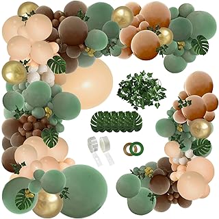 PERPAOL 148PCS Sage Green Brown Balloon Garland Kit, Jungle Safari Woodland Forest Wild One Camper Balloon Arch, Olive Gre...