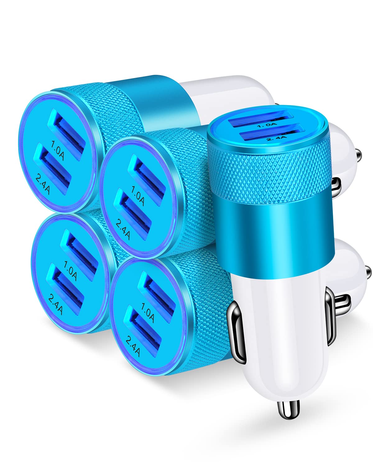 AILKIN iPhone Car Charger, Blue Car Phone Charger,5pcs Fast Charging Cigarette Lighter Plug Adapter for Samsung Galaxy F42 5G/M52 5G/M22/M32 5G/A03s/A52s 5G/A12 (India)/Z Fold3 5G/Z Flip3 5G/S21 Ultra