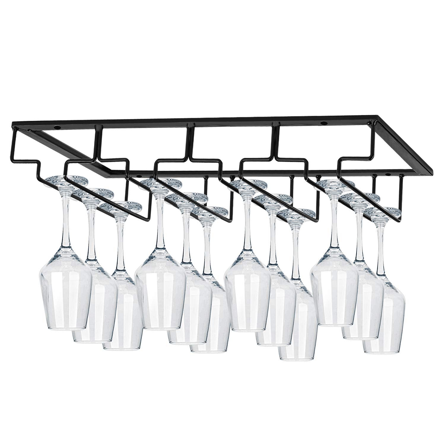 MOCOUM Wine Glasses Rack Under Cabinet Stemware Rack,Wine Glass Hanger Rack Wire Wine Glass Holder Storage Hanger for Cabinet Kitchen Bar (4 Rows)